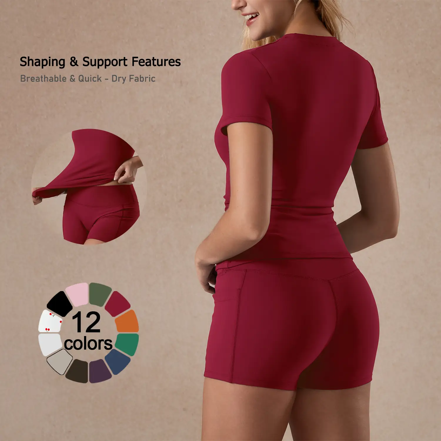 TimeOFF Women's 2-Piece Cherry Print Shaping Set , Breathable Quick-Dry Fabric, Supportive Sculpt Fit , Yoga Gym Activewear Workout Running Clothes Sw