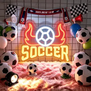 Soccer Neon Sign with Flame Design, Multicolor LED Football Neon Light, Football Wall Decor,USB Powered Dimmable Wall Decor for Man Cave, Game Room, Boys Bedroom, Perfect Sports Fan Gift