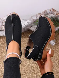 Women's Fashion Chunky Heel Sandals, Adjustable Velcro Anklet and Toe Cover, Summer Thick Sole High Heels for Casual or Formal Wear