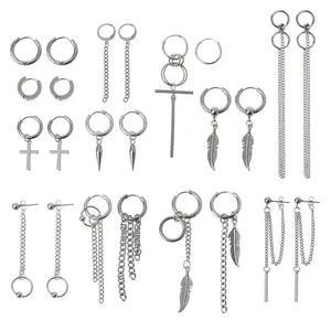 12 Pairs for Cross Earrings Set Titanium Steel Dangle Hoop