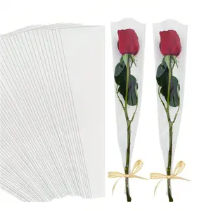 50 Pack Single Stem Rose Bouquet Packaging Bags, Flower Wrapping Paper for Mother’s Day, Valentine's Day Gifts, Wedding Decor