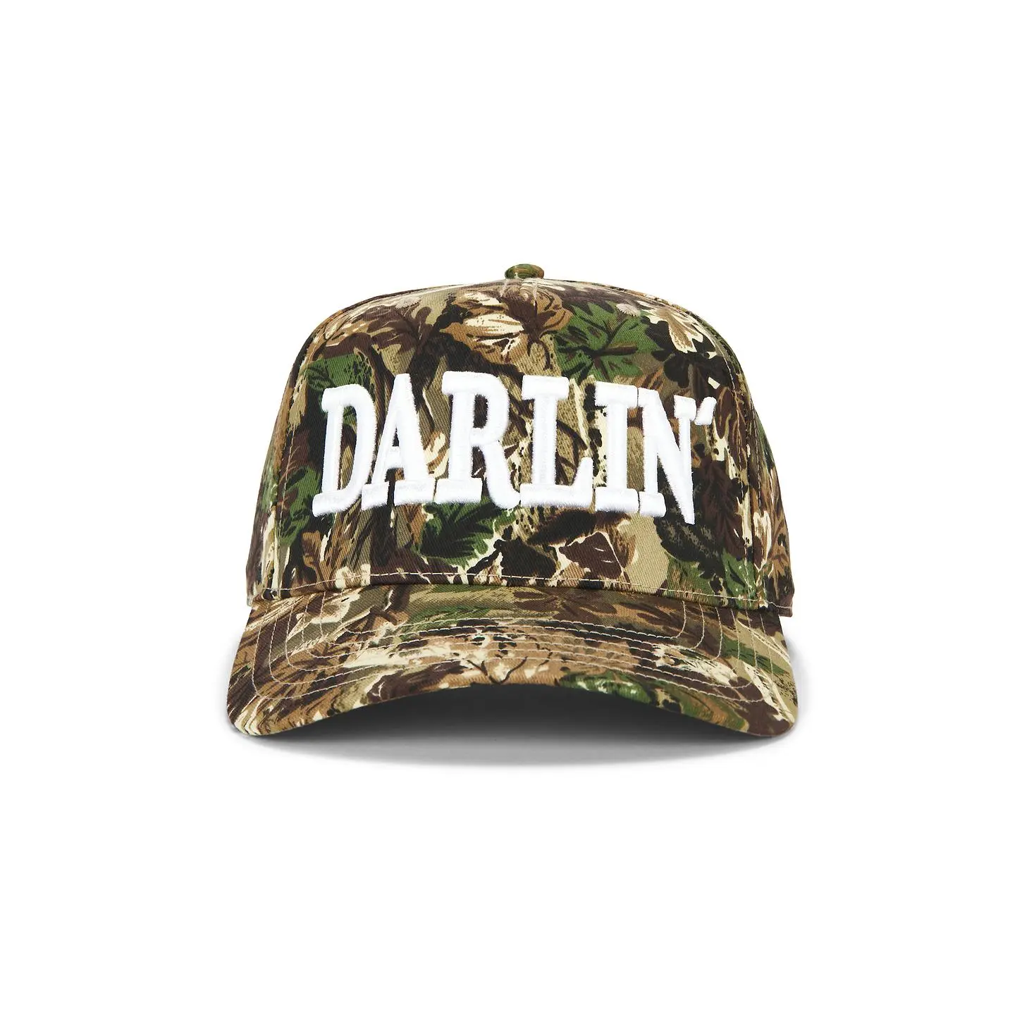 Darlin Heritage Trucker Hat in Camo & White Puff Embroidery