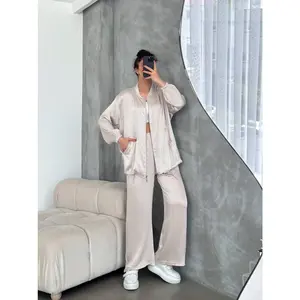 Satin Zip Up 2 Piece Set - Nude