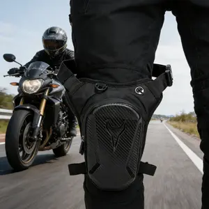 Waterproof Motorcycle Leg Bag with Headphone Port, Adjustable Shoulder Straps, Dual Zipper Compartments, Eva Material, Off-Road & Riding Waist Pack