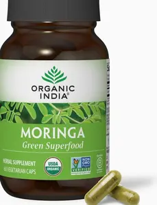 ORGANIC INDIA Moringa Capsules Organic - Moringa Leaf Supplement, Green Superfood Supplement, Pure Supergreen, Vegan Greens, Nature's Multivitamin, Vegan, Gluten-Free - 60 Capsules