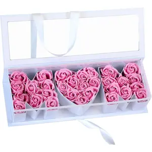 1 Pcs Mother's Day Flower Box with 30 Scented Flowers, Mom Letter Shaped Fillable Boxes Floral Gift Packaging for Arrangement, Mother's Day Birthday Gift (White Box, Pink Flower)
