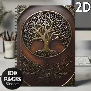 Life Tree Notebook, Elegant Diary with Gold Leaf Pattern, and Gold Cover, Ideal for Writing, Journaling, School, Women & Men, Travel Diary Notebook