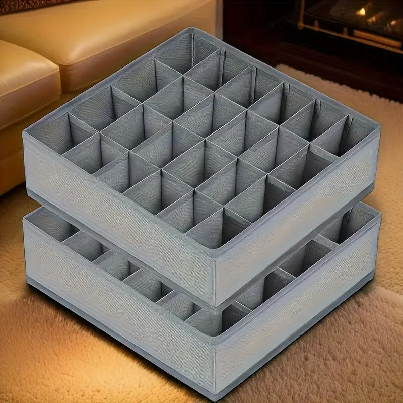 2-Pack Socks Underwear Organizer Divider, 48-Grid Foldable Fabric Closet Wardrobe Storage Box for Storing Socks, Lingerie, Ties, Collapsible Storage Bins, Collapsible Storage Boxes