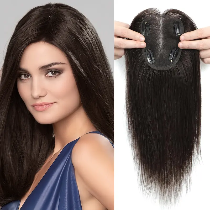 Hair Toppers for Women Real Human Hair 10 inch Straight Hair  display picture 2