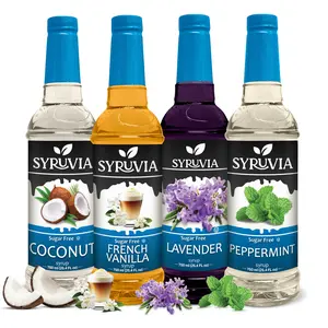 Syruvia Sugar Free Coffee Syrup Variety Pack – Coconut, French Vanilla, Lavender & Peppermint – Gluten-Free, Kosher, 25.4 fl oz Bottles – Ideal for Hot & Iced Coffee & More(4-Pack)