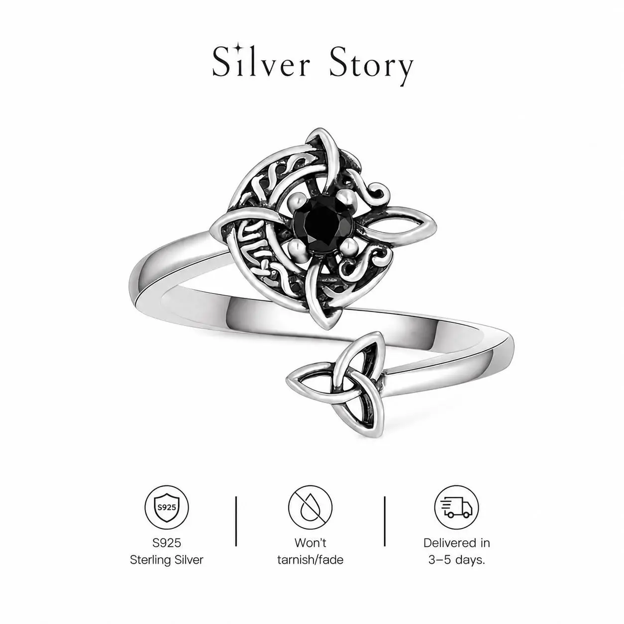 Witchy Celtic Knot 925 Sterling Silver Open Ring, Vintage Viking Rune Witch Jewelry for Women, Gothic Witchcraft Adjustable Ring , Pagan Wiccan Amulet Jewelry Gift for Her, Retro Witchy Style Statement Ring