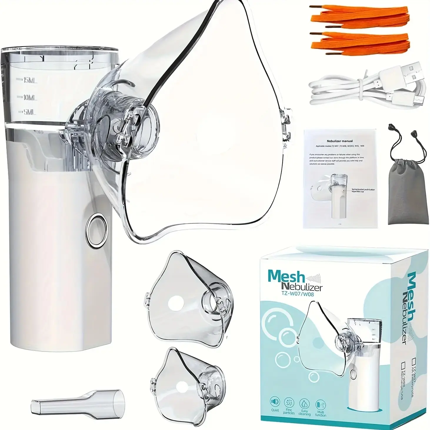Rechargeable Handheld Nebulizer, Portable Silent Spray Humidifier, 2-Level Adjustable Mist Output, Multi-Size Nozzle Kit Included, Ideal for Home, Travel Use Healthcare Solution