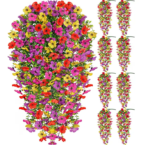 8PCS Decorative Artificial Hanging Daisy, UV-Resistant Fake Flowers, Long Trailing Artificial Hanging Plants for Indoor Outdoor Porch Decor