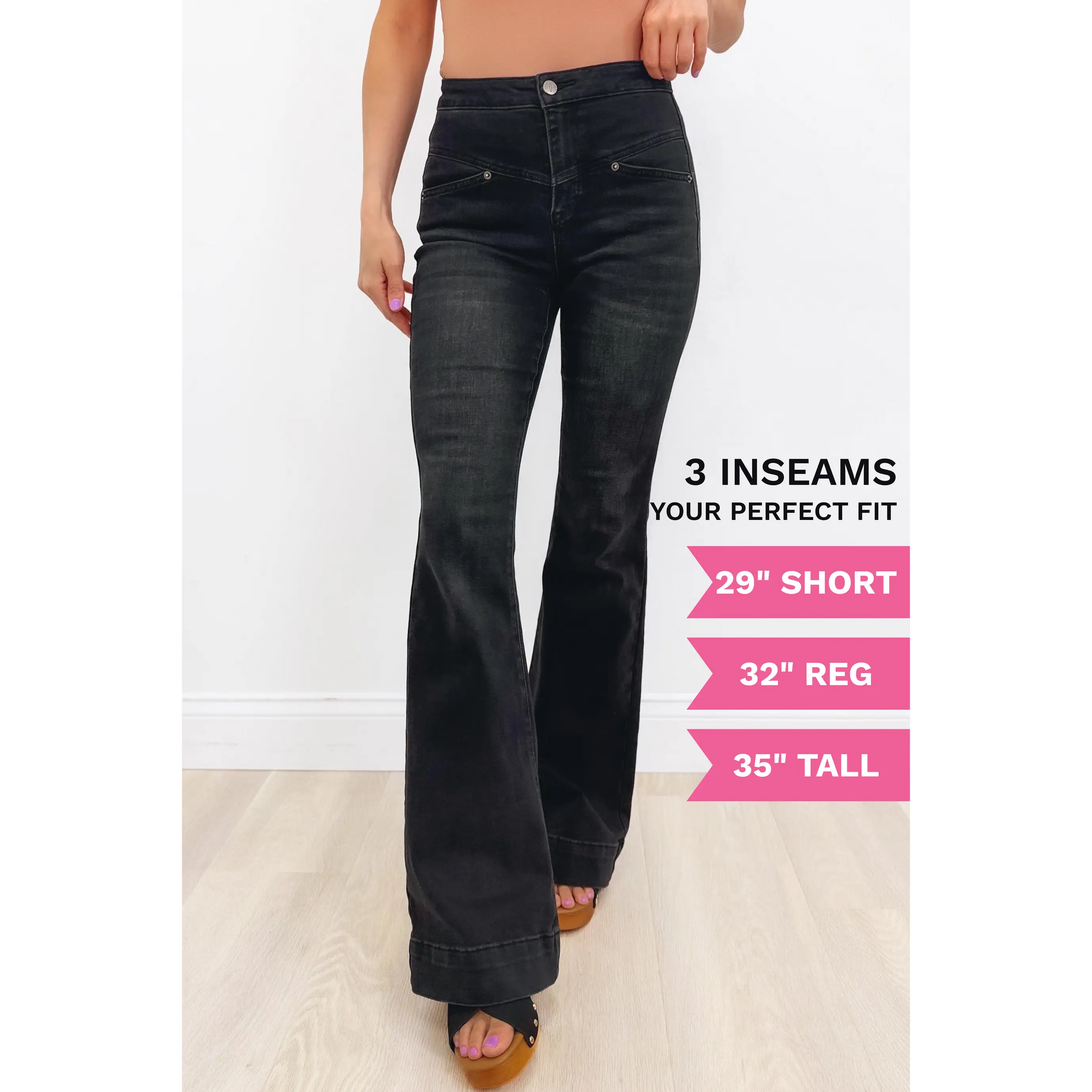 Sexy Back by The Denim BAR  - Flare Jeans in Black - 3 Inseams