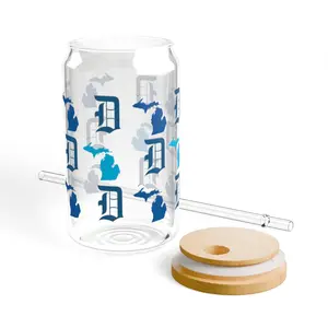 Detroit 16oz Glass Tumbler with Lid and Straw