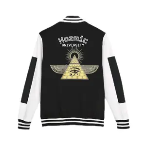 Unisex Kozmic University Letterman Jacket - Jet Black & Artic White /Jet Black & Heather Grey with Gold 'KU' Logo and Button Closure Design Casual Fabric