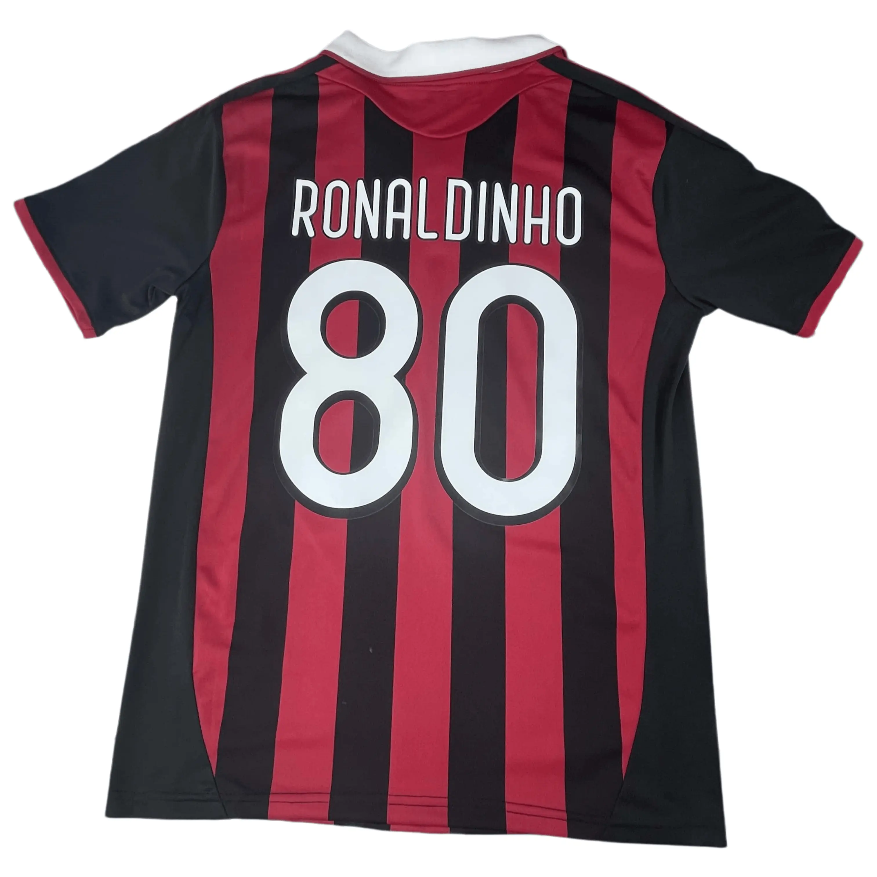 2008 2009 Home Retro Red Black Striped No.80 Ronaldinho Short Sleeved Soccer Jersey
