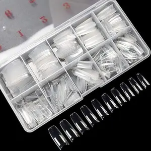 500PCS Clear False Nails Tips Half Cover Lady French Style Acrylic Artificial Tip Manicure with Box of 10 Sizes for Nail Tips Art Salons and Home DIY