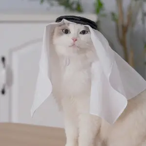 Adorable Arabian Keffiyeh Pet Head Wrap - Breathable Shemagh Scarf Costume for Cats, Dogs, Rabbits, World Cup keffiyeh，Hamsters & Small Pets (Sizes XS/S/M/L Available)