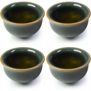 Mini Porcelain Cup Set of 4 Ceramic Small Sample Teacup Chinese Gongfu Tea Cup Ice Crack Glaze Cups 2.5oz (Green)