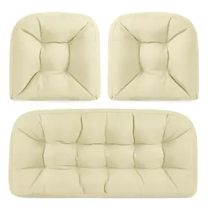 Chair Seat Pad - Beige 3 Piece  One long pad 44*19*5in and two small pads 19*19in Outdoor Splashproof Cushion Set for Various Long Sofa Benches outdoor cushion