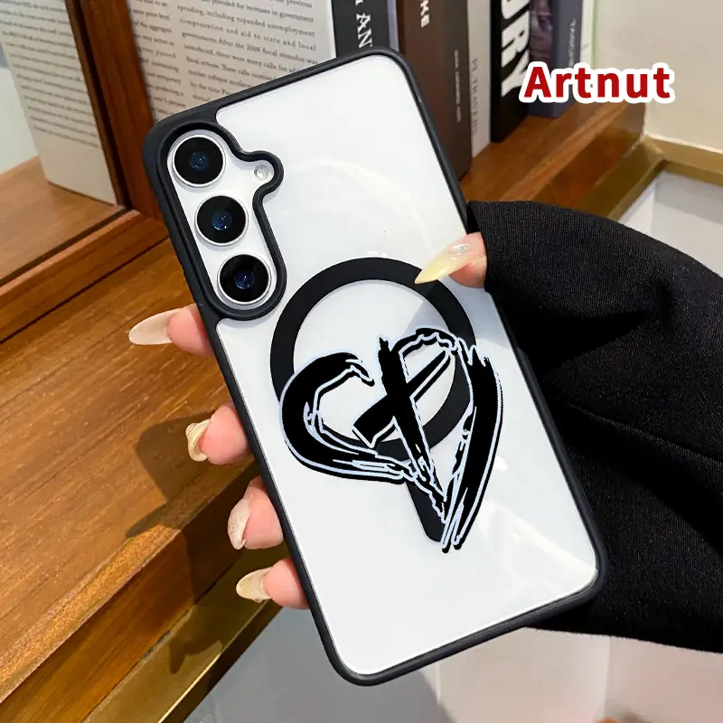 Phone Case Compatible with Samsung Galaxy S26 S23 Ultra S24 Plus S25 Edge S22+ FE Magnetic Heart Cross Symbol Acrylic Back Matte TPU Edges Bumper Sockproof Cover for Boy