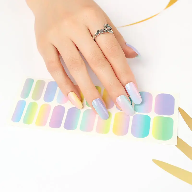 Rainbow Sherbet Nail Strips No UV Light Needed Lasting Nail Wraps 20 Pcs Sheet Double-Ended for the Perfect Fit