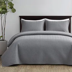 Quilt Oversized King Size, 128"x120" Lightweight Grey Bedspread Ultrasonic Chevron Pattern Light Coverlet for Comforter Decor - 3 Cover Sets