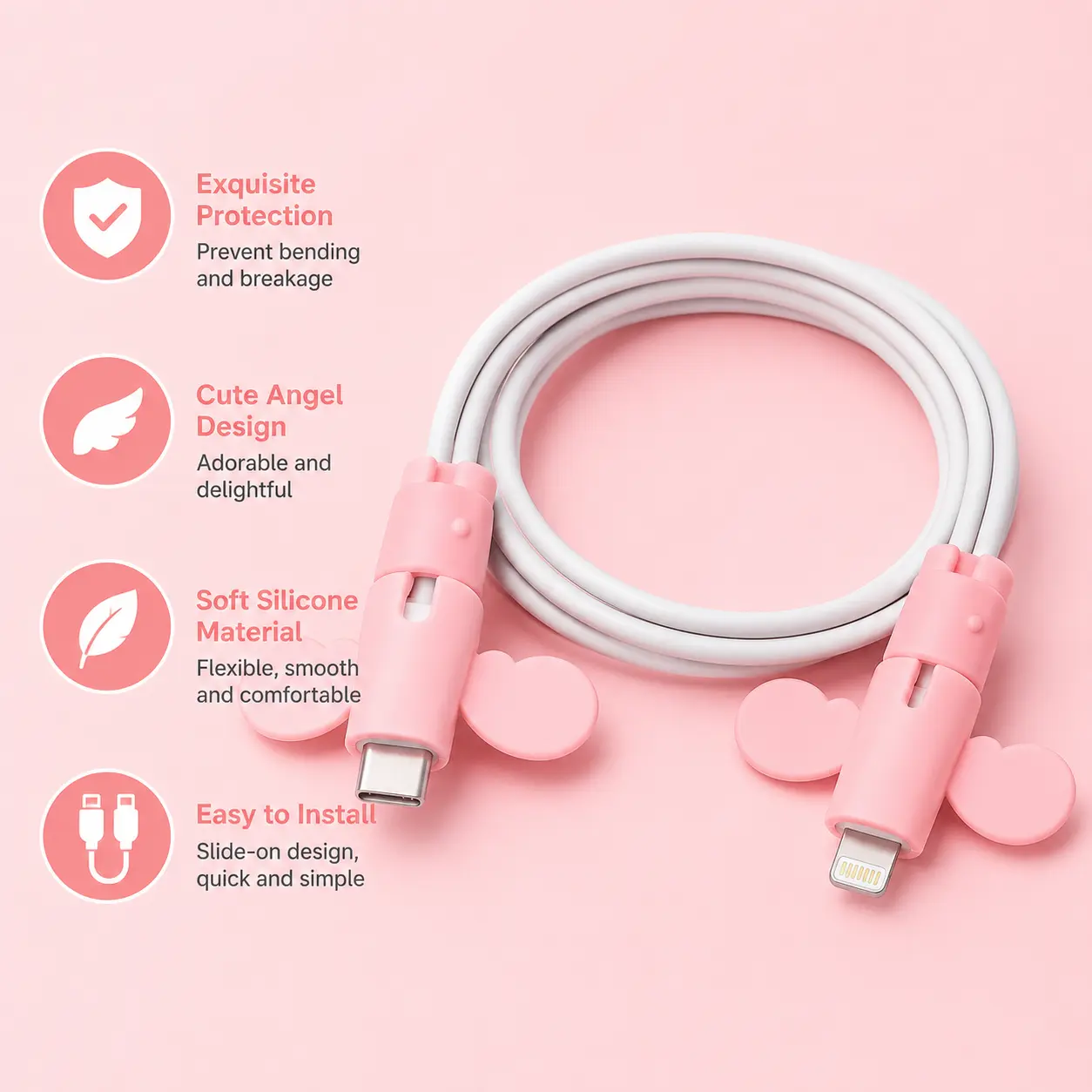 2 Counts, Soft Silicone Wing Shaped Data Cable Protector, Protective Sleeve for Phone Charging Cords Against Bending Damage