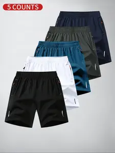 Men's Striped Print Reflective Tape Boxer Briefs, Regular Fit Athleisure  Casual Breathable Comfy Quick Drying Shorts, Men's Summer Bottoms, Print Boxershorts