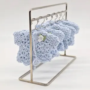 Blue Mini Crochet Party Favor Baby Jackets - Tiny Handmade Keepsakes with Silver Hanger & Rack Options for Baby Shower or Baptism - 6 pcs