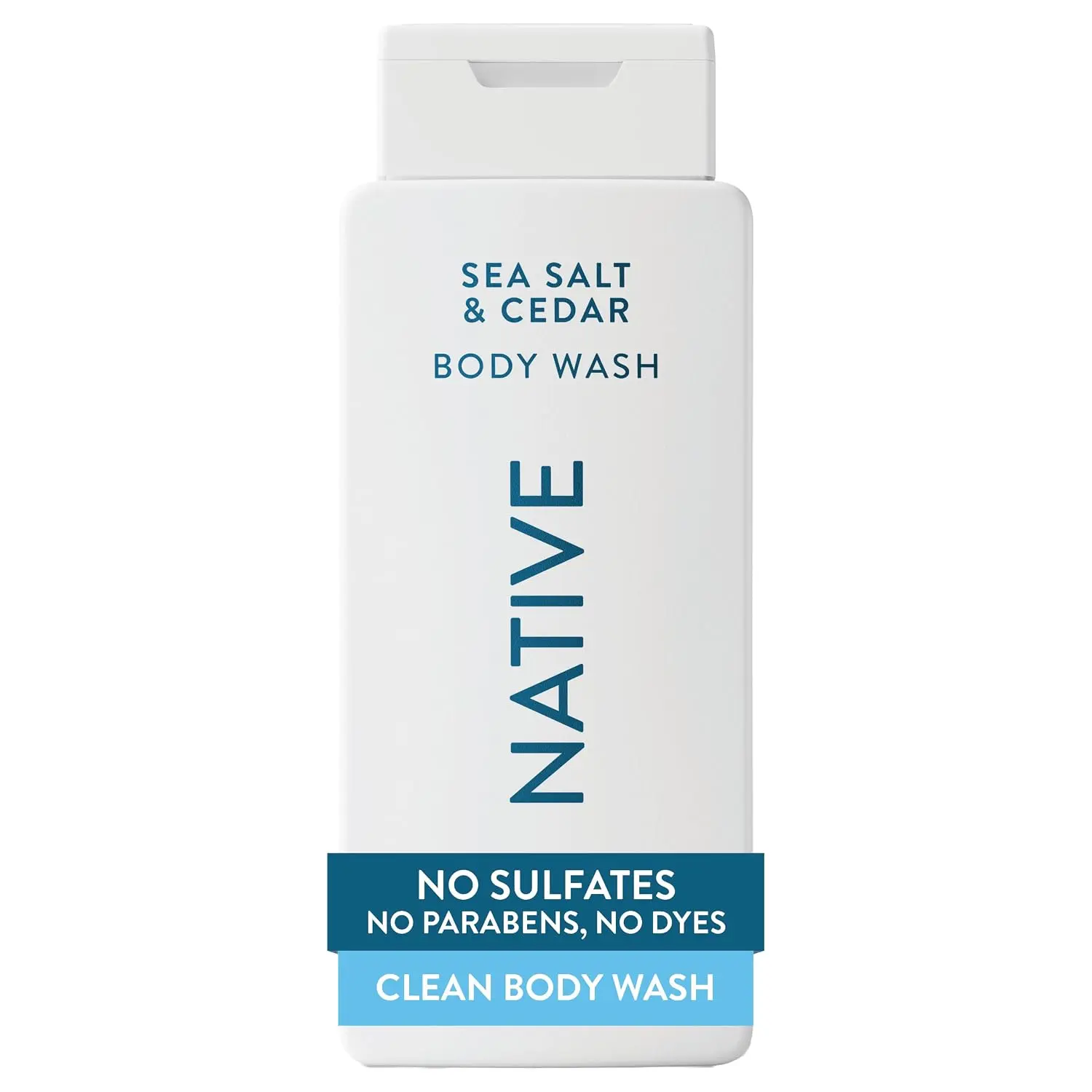 Native Clean Body Wash, Gentle & pH-balanced for Sensitive Skin, 24-Hr Freshness for Men & Women, Vegan & Cruelty-Free, Free of Sulfates, Parabens & Phthalates, Sea Salt & Cedar, 18 fl oz