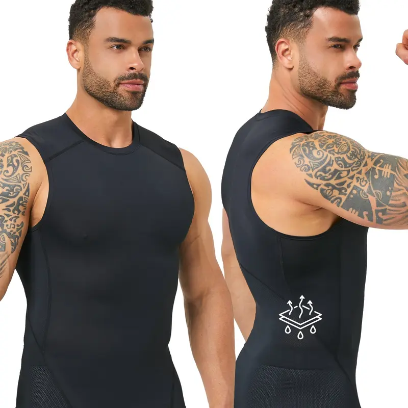 Men's Sleeveless Tight Fit Sports Tank Top, Running Fitness Shirt, Summer Lightweight Breathable Mesh Quick-Dry Sportswear, Athletic Activewear, Solid Sports Vest, Sleeveless Workout Vest, Sleeveless Sports Vests, Fitness Exercise Wear, Workout Clothing