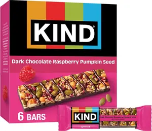 KIND Healthy Snacks Bars, Dark Chocolate Raspberry Pumpkin Seed, Gluten Free, High Fiber Snacks, 5g Protein, 6 Count