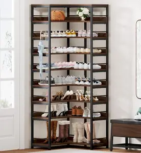 Tribesigns Tall 9-Tier Corner Shoe Rack for Entryway Closet, Space-Saving Rustic Brown Organizer