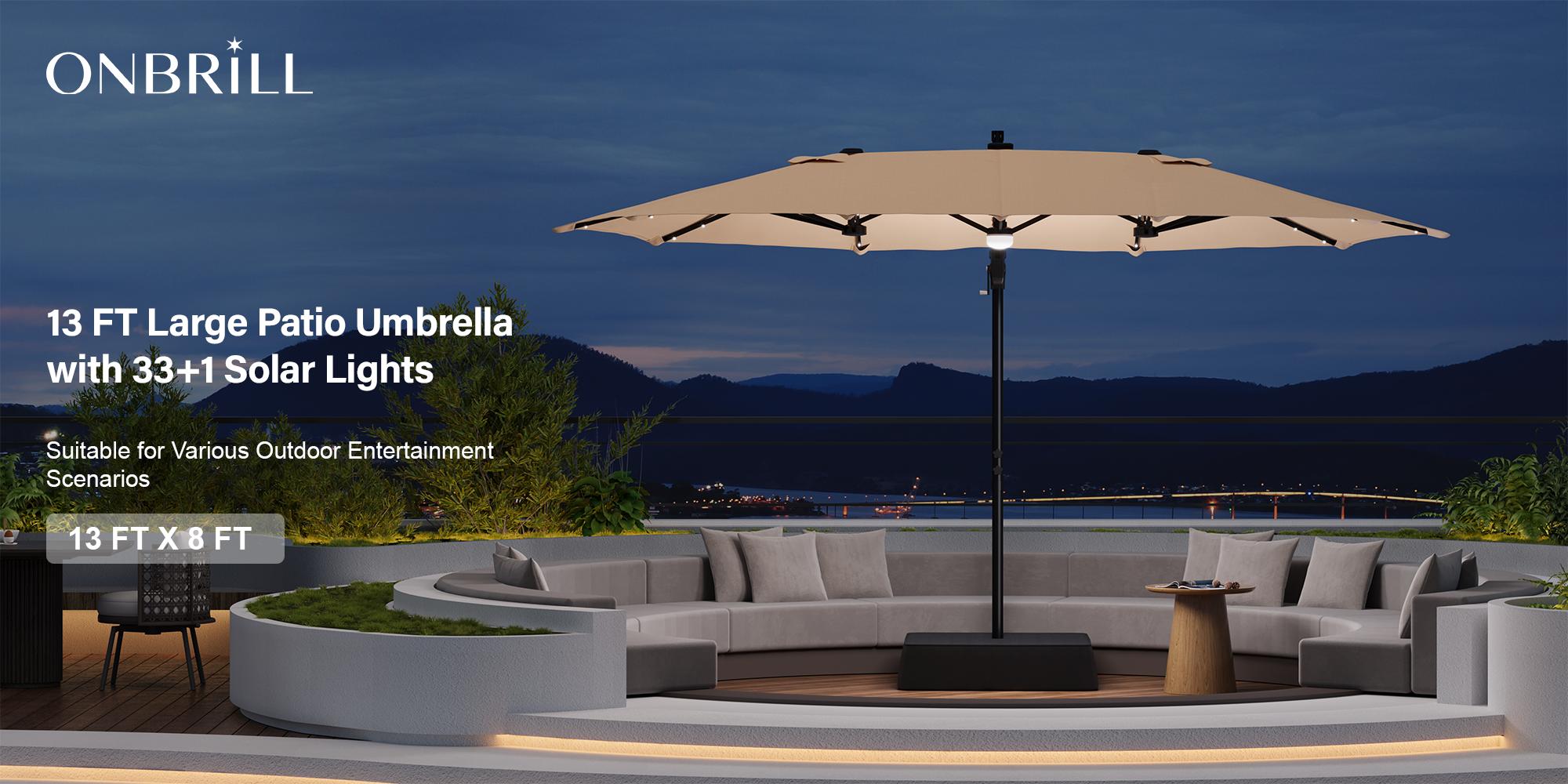 【Adjustable Tilt & Double-Sided】ONBRILL 13/10FT Cantilever Patio Umbrella with Base Included, Heavy Duty Large Outdoor Umbrella Offset for Pool, Patio, Backyard,Outdoor Furniture,Garden Furniture,Summer,Mother's Day Gift