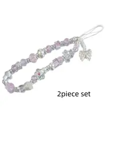 2 Pcs Y2K style glass bead mobile phone ornament - acrylic knot hanging rope, suitable for protective cases, cameras, and bag accessories, can be used as mobile phone hanging rope, pendant, camera accessories