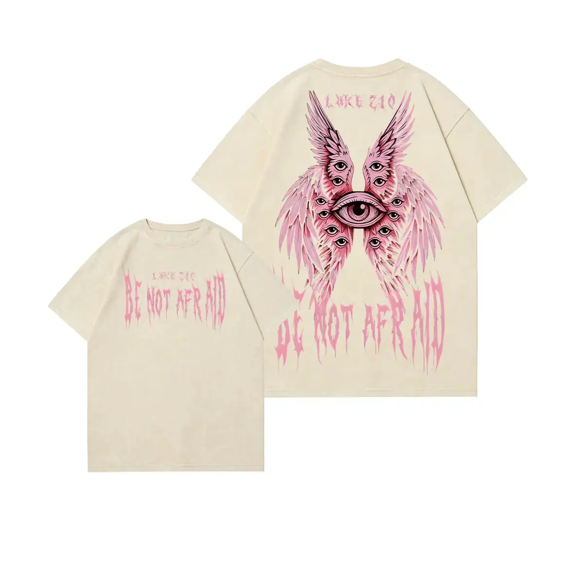 Men's Angel Graphic T-Shirt, Vintage Distressed Heavy Cotton in an Oversized Relaxed Fit, Christian Streetwear with "Be Not Afraid" Quote, Drape, Shortsleeve, Vintage Wash, Meaningful Quote, Distress Effect, Angel Print, Casual, Crew Neck, Evening, Hoodie