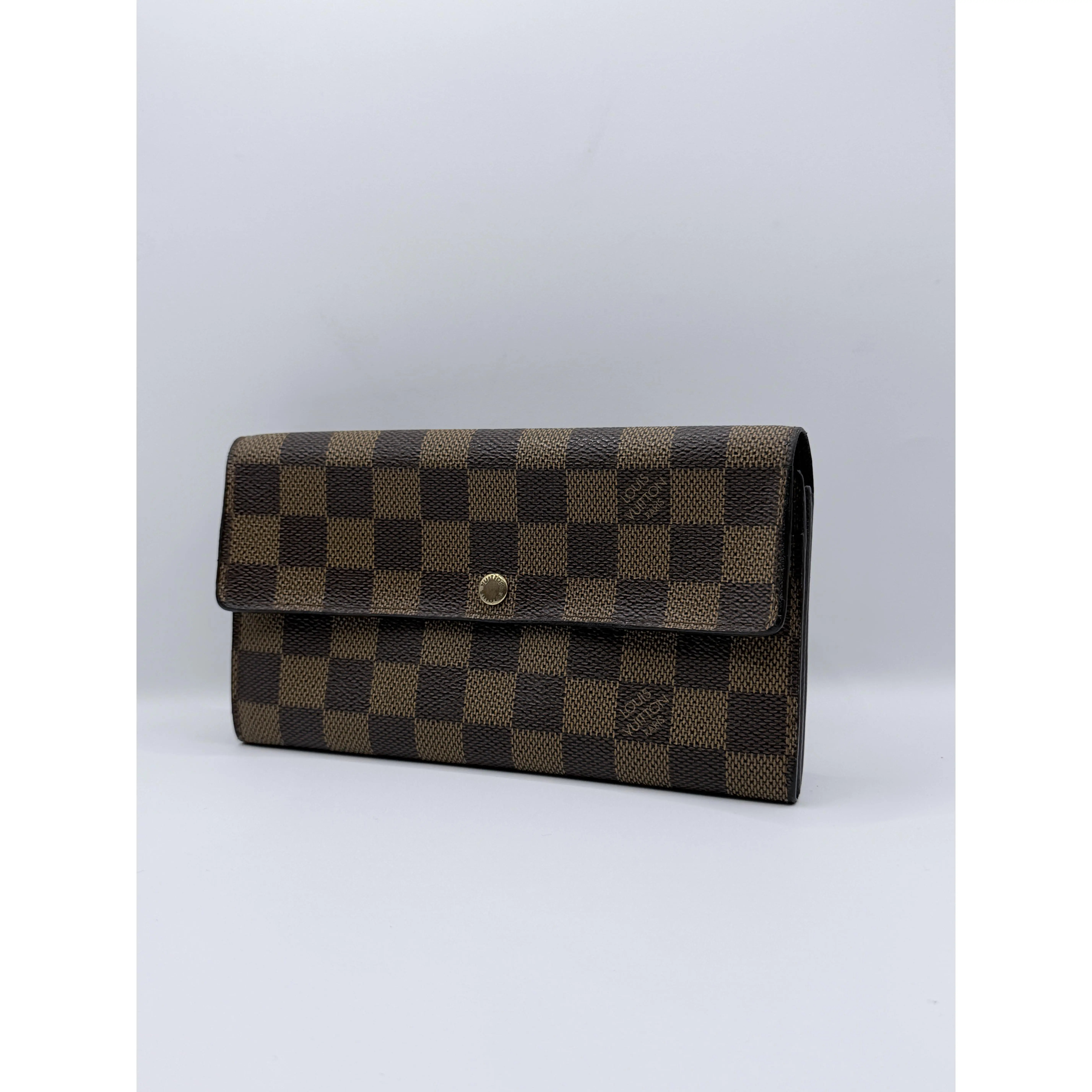 Pre-owned Louis Vuitton Canvas Flap Wallet Damier Ebene Sarah Continental Long JE596LV