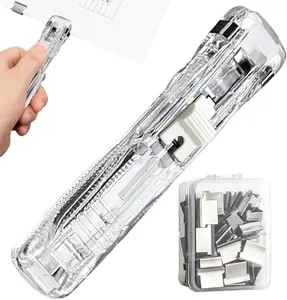 Portable Staple-Free Stapler & Paper Binder Clip – 40-Sheet Capacity, Reusable Push Stapler with 50 Metal Refills, Mini Clip Fastener for Office Desk, School, Classroom, Home & Teacher Supplies