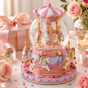 Snow Globe Music Box with Rotating Horses & LED Lights, Plays You are My Sunshine, Wind Up Musical Snow Globe Keepsake Gift for Daughter Mom Wife Sister Birthday Christmas Decor
