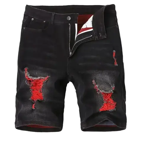 Men's Classic Vintage Clothing Premium Denim Shorts - Slim Fitted, Distressed Stretch, Button-Accented, Elastic Comfort Flex Waistband, Casual Preppy Design, Breathable Fabric, Machine Washable Black, Comfortable Length Jorts, All Seasons