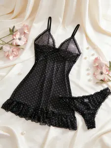 Sexy Backless Transparent Home Sleepwear, Polka Dot Halter Nightgown, New Style, Casual Loungewear