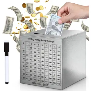 Money Saving Box, Unbreakable Piggy Bank for Adults Save $5,050 Metal Savings Box, 100 Day Money Saving Challenge Stainless Steel Box Must Break to Open (4.72 Inch)