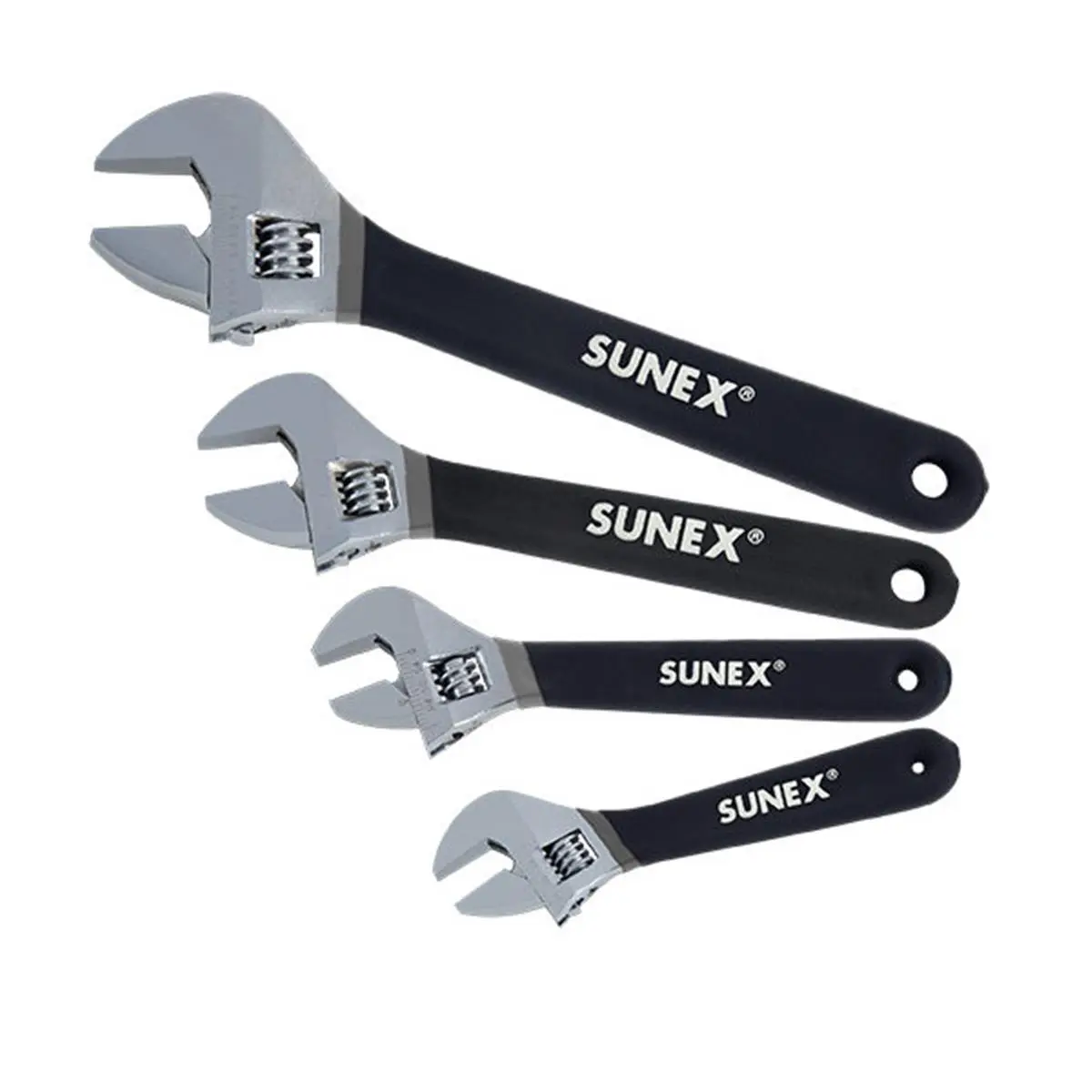 212 MAIN 4-Piece Adjustable Combination Wrench Set, Sunex Tools SU9618 Hand Tool with Assorted Sizes, Laser Etched Markings, Rubber Grip for Hardware Projects