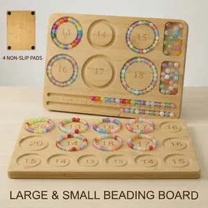 Bracelet Beading Board for DIY Jewelry Making, Bamboo Bead Organizer, Multi Size Bracelet Design Tray, Craft Beading Layout Board, with 4 Non-Slip Pads