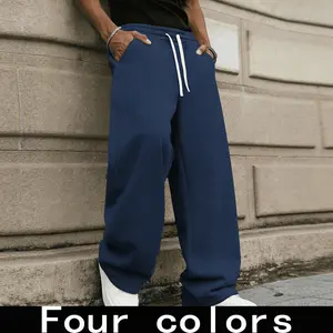 Men’s comfortable jogger pants—lightweight, stretchy athletic sweatpants made from stretch knit fabric, featuring a drawstring waistband and smooth legs, suitable for fitness, casual wear, and everyday use. Solid Color Design Warm Men’s Dark Blue Sweatpan