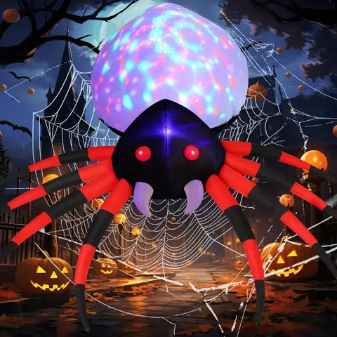 GOOSH 8 FT Waterproof Outdoor Halloween Inflatable Spider Decor - Colorful Magic Lights, Certified Safety, Easy Install, Rain-Ready Decor, Artificial Spider Outdoor Holiday Decorations for Patio, Garden Lawn