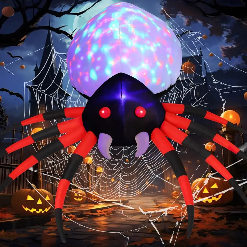 GOOSH 8 FT Waterproof Outdoor Halloween Inflatable Spider Decor - Colorful Magic Lights, Certified Safety, Easy Install, Rain-Ready Decor, Artificial Spider Outdoor Holiday Decorations for Patio, Garden Lawn