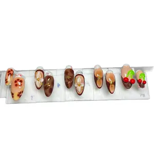 NailedbyGabe Handmade Nail Set Kit Brown Cherry Charms - Decorative Nail Art with Handcrafted Designs & Cherry Charms